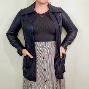 VINTAGE Dark Blue Leather Jacket